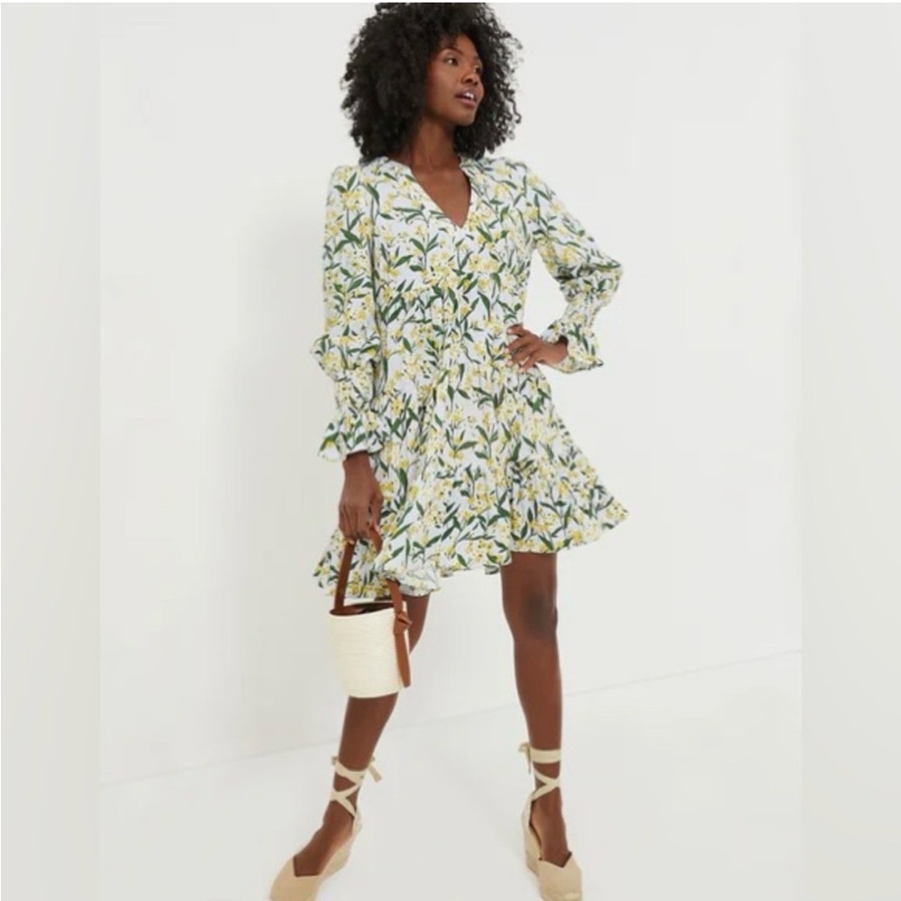 Pomander Place Tuckernuck Floral Long Sleeve Dress in Green and Yellow - Picture 3 of 8
